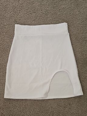 Fashion Nova White Mini Skirt with Front Cutout